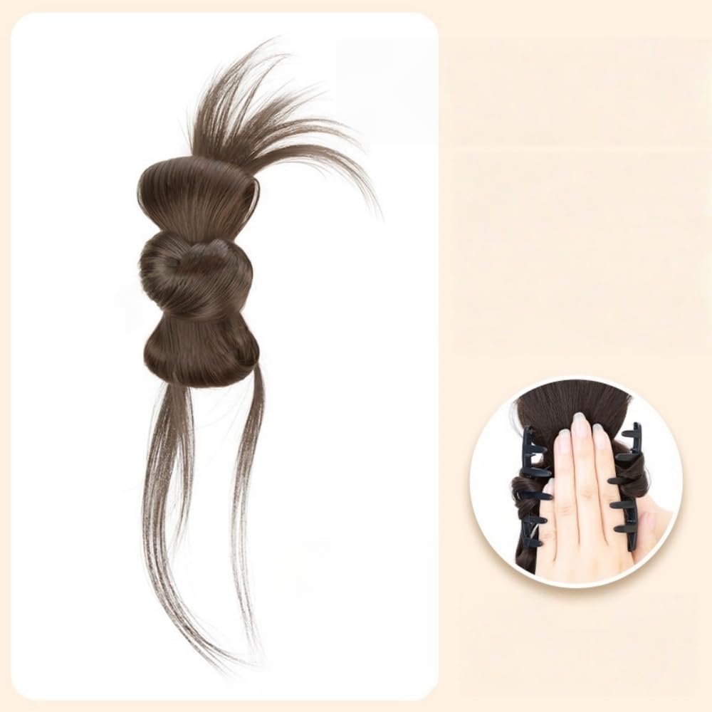 Women Hair Buns Extension Messy Bun with Claw Clip Synthetic Fiber Hairpieces for Daily Party Use (Cool Brown)