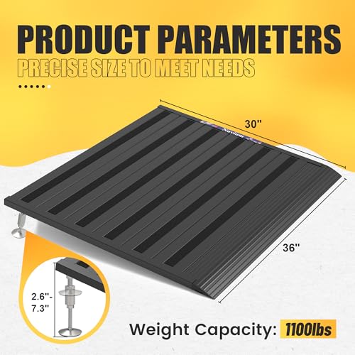 Nuvium Threshold Ramp for Doorways,Adjustable Height 2.6\"-7.3\" Aluminum Wheelchair Ramp with Heightening Screws and Swivel Angle Leg,1100lbs Load Capacity,30\"W＆36\'\'L Curb Ramp for Trolley,Power Chairs - Thumbnail 2