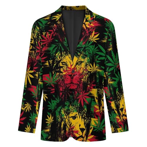 Men's Casual Blazer Two Button Sport Coat Slim Fit Lion Head with Cannabis Marijuana Leaves Suit Blazer Jacket4