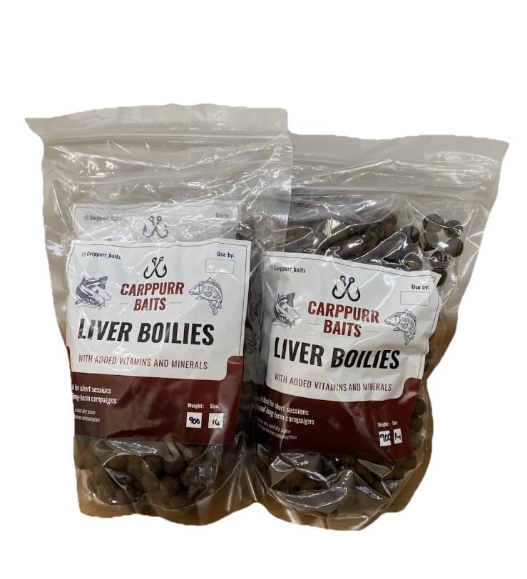Carppurr baits Liver Boilies 14mm - 900g-1.8kg-3.6kg-7.2kg– High Attraction Carp & Catfish Fishing Bait – Fishmeal Boilies for Carp Fishing (14mm 3.6kg)