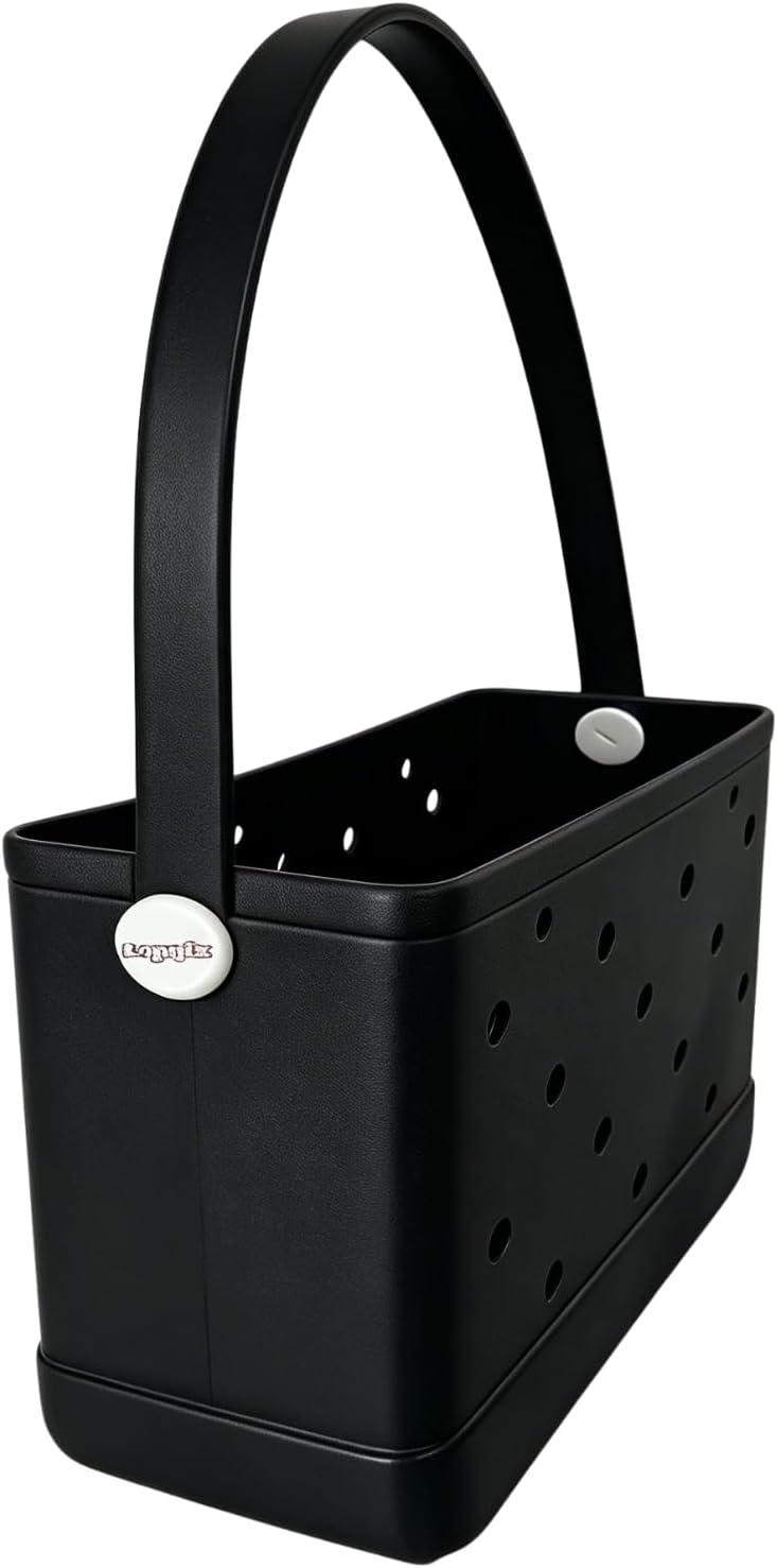 Small Rubber Beach Tote Bag, Open Top Portable Outdoor Travel Bag for Beach Picnic Pool Outings