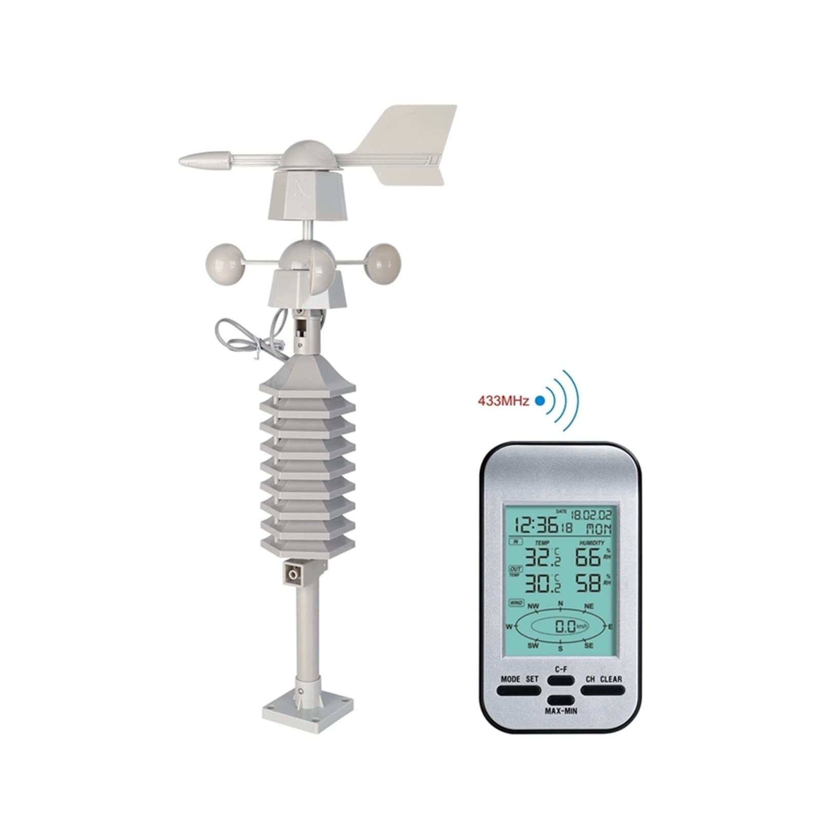 WS0232 Domowa bezprzewodowa stacja pogodowa Anemometr Cyfrowy LCD zewnętrzny kierunek prędkości wiatru Chłód czujnik miernika wilgotności temperatury