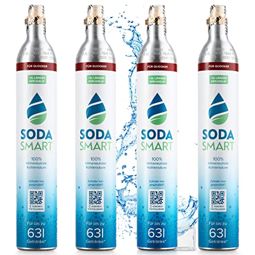 SodaSmart Premium CO2 Zylinder für Quooker Wassersprudler | Gefüllt mit 425g Kohlensäure +25g extra für mehr als 60l | Kohlendioxid-Zylinder als Reservepack
