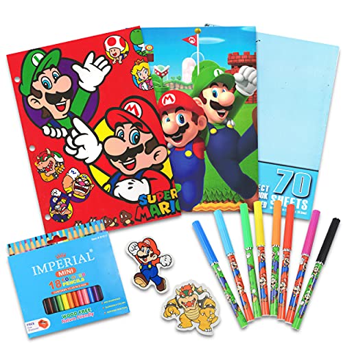 Nintendo Super Mario School Supplies Value Pack Bundle - Folders, Markers, Pencils, Erasers, and More (Super Mario School Supplies)