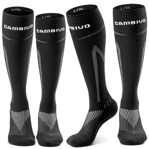 CAMBIVO Medias de Compresión Mujer Hombre 2 Pares, Calcetines Compresion 20 30mmHg, Medias de Compresion Varices, Calcetines de Compresión, Meias de Compressao, para Deporte, Running, Avion, Ciclismo