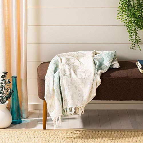 SAFAVIEH Nicola Metallic Throw Blanket, White/Blue/Silver