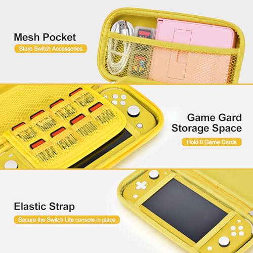 Image of innoAura Switch Lite Case 18-in-1 Accessories Bundle for NS Switch Lite (2019), with Protective Carrying Case, Game Holder, Screen Protector & Cute Thumb Grips, Yellow