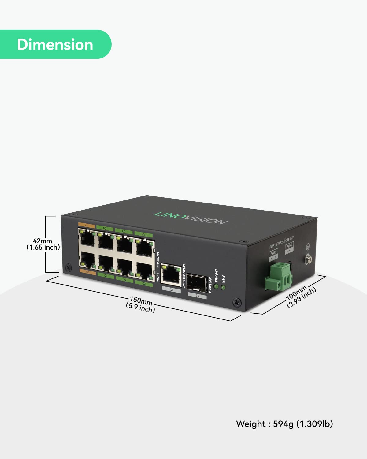 LINOVISION Conmutador Industrial EOC y PoE de 8 Puertos con 8 transmisores EOC, PoE de Largo Alcance sobre Cable coaxial o UTP, actualización de Sistema analógico a Sistema de vigilancia IP