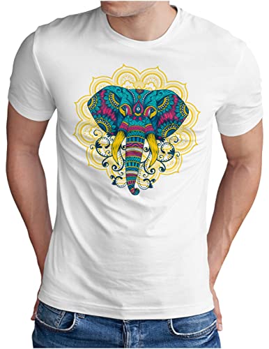 T-shirt éléphant Mandala Homme Blanc grande taille XXXXL vêtement yoga