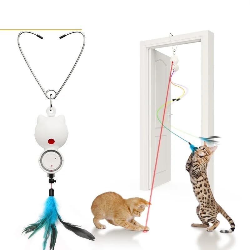 Jouets automatiques for Chats 2 en 1, Jouet Laser for Chats, bâton de Chat à Plumes Suspendu rétractable, Jouet Amusant interactif for Chaton