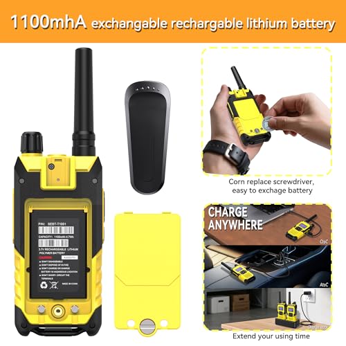 Image of KETELESE T4 Two Way Radio with Earpiece and Mic, FRS 22 Channel Walkie Talkie Long Range, IP67 Waterproof Walkie Talkies, Weather Alert, PTT Group, VOX, Yellow, 6Pack