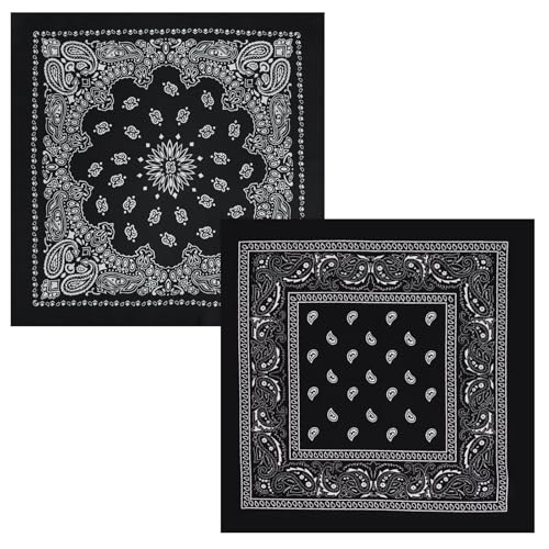 AuraFusion Bandana – Lot de 2 bandanas à motif paisley noir, 22x22 pouces, bandanas en coton pour hommes et femmes, polyvalents en tant que bandeau, foulard...