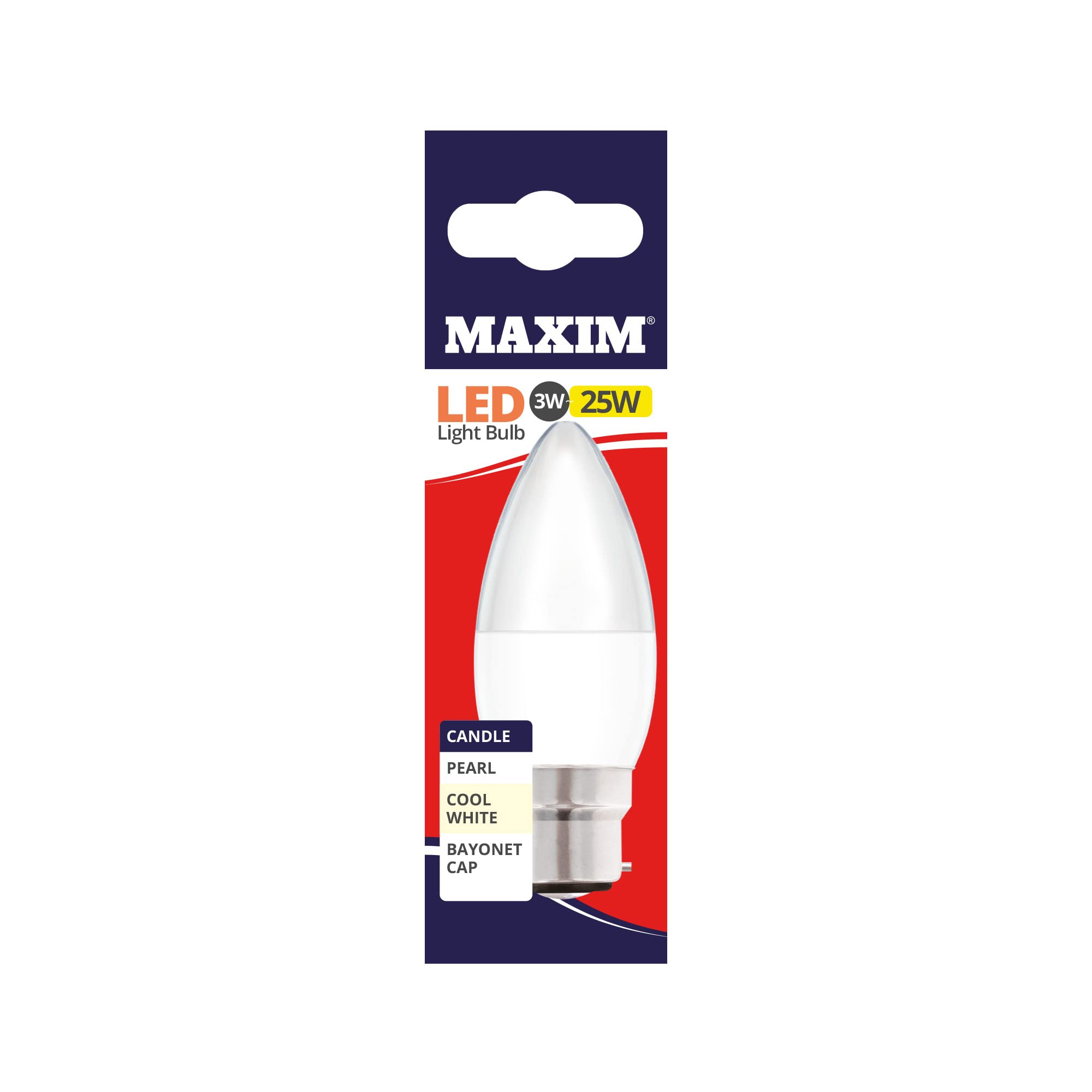 Maxim Cool White Led Candle Bayonet Cap (Cool White) - 3Watt (25Watt) (Pack 10), 25Mlcbccw5x10