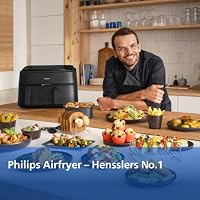 Philips Airfryer Dual Basket 3000 Series Heißluftfritteuse, 9L, 2 Körbe, 2 Gerichte gleichzeitig, RapidAir Plus Technologie, 90% weniger Fett, Energieeffizient (NA350/03) inkl. Frühstücksset – Ansicht 3