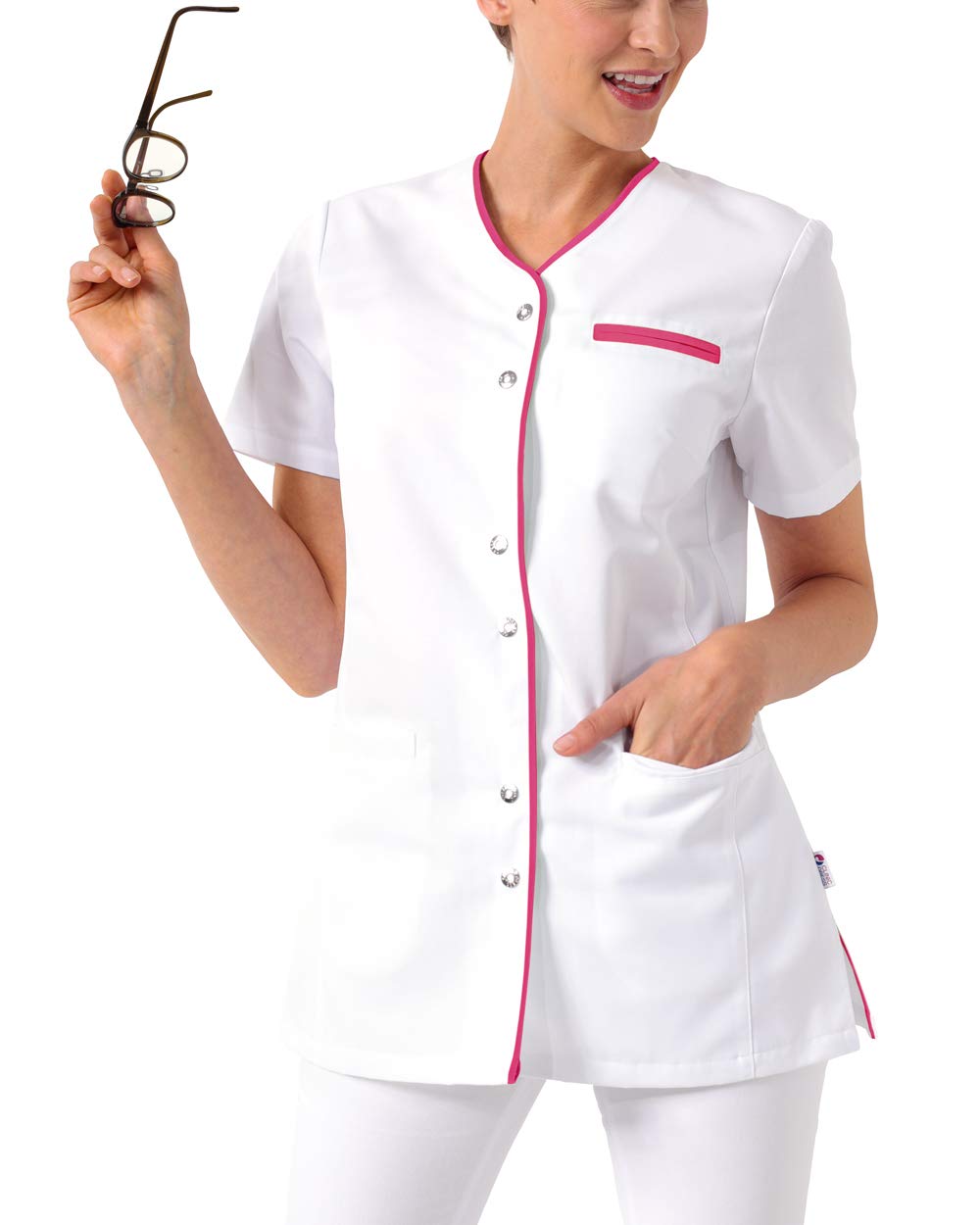 CLINIC DRESS Kasack Damen-Kasack 1/2 Arm V-Ausschnitt mit Brusttasche und 2 Seitentaschen 60 Grad waschbar