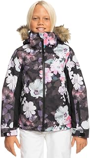 Roxy Girls American Pie DryFlight Snow Jacket, 10/Medium, True Black Blurry Flowers
