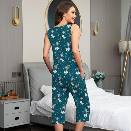 Image of Findsweet Women Pajamas Sets Loungewear Soft Sleepwear Two Piece Summer Sleeveless Pjs Tank Top Pants with Pocket S-4XL