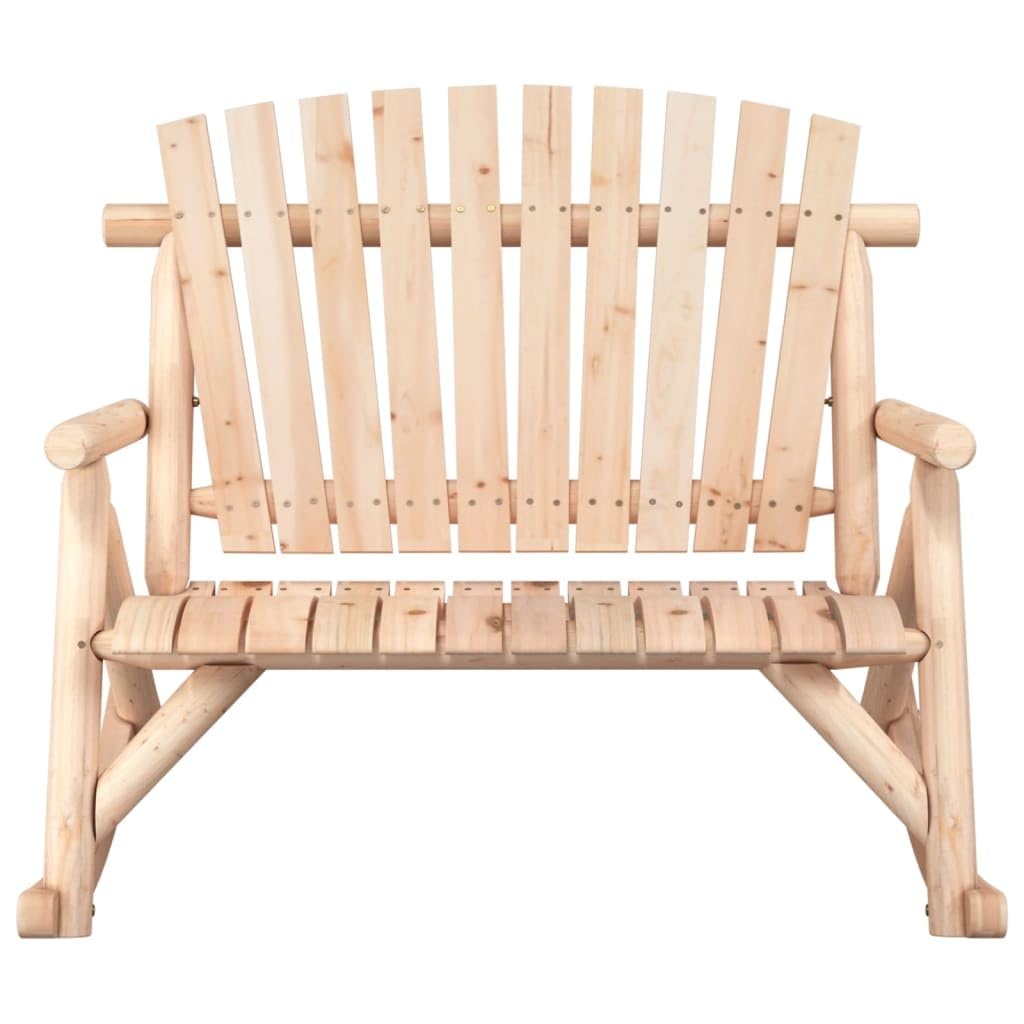 Huśtawka ogrodowa 2-osobowa, 123 x 96 x 102 cm, wykonana z litego drewna świerkowego, trwała i stabilna, z drewnianą ramą, łukowatym siedziskiem, podłokietnikami i oparciem w stylu Adirondack