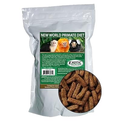 Exotic Nutrition New World Primate Diet 4 lb. - Highly Nutritional Food Formulated for New World Primates - Marmosets, Tamarins, Capuchins, Other Monkeys