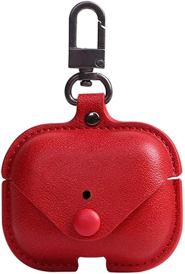 FOCUS Leather Case Cover Compatible with Apple Airpods Pro 2 2nd Generation, Leather Protective Case Cover Skin with Carabiner Clip (Red)
