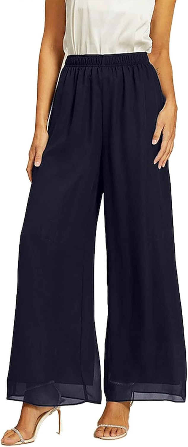 Women's Wide Leg Palazzo Pants 2026 Business Dressy Casual Work Dress Pants Flowy Chiffon Slacks Trousers