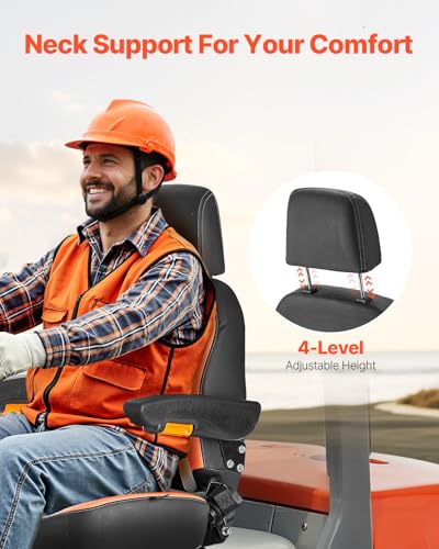 VEVOR Universal-Gabelstaplersitz, Traktorsitz mit verstellbarer Rückenlehne, Armlehne, Kopfstütze und Sicherheitsgurt, sicherer Traktorsitz mit Mikroschalter,ergonomischer Rasenmähersitz für Bulldozer