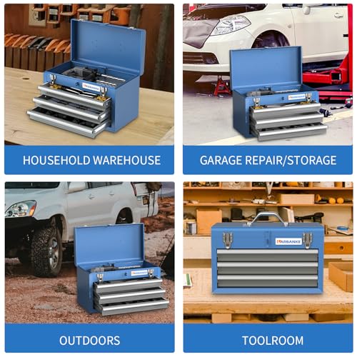 Image of LARBANKE Tool Chest with 3 Drawers and Top Storage Tray,Tool Box Cabinet with Steel Safety Lock,Drawer Tool Box with Ball Bearing Slides for Garages,Warehouses, Repair Shops and Homes