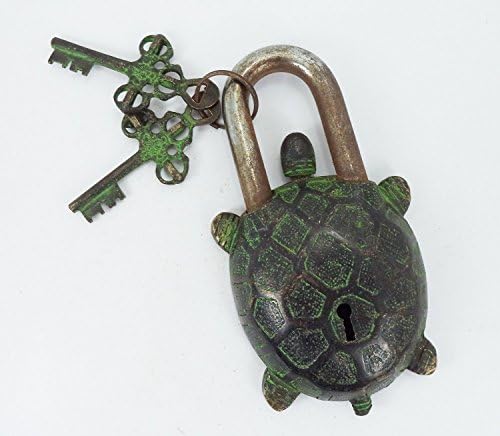 Tortoise Design Coated Functional Brass Lock with 2 Keys (Deep Black, Green).