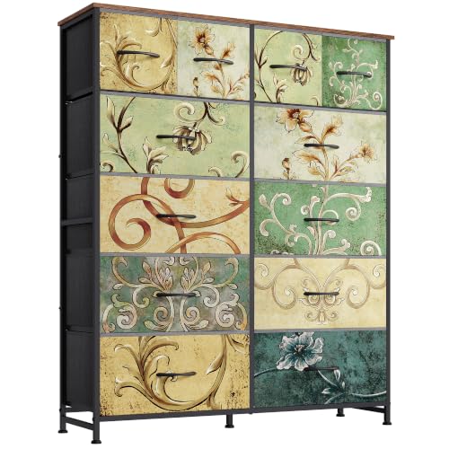 WLIVE Tall Fabric Dresser for Bedroom, 12 Drawer Dressers, Chest of Drawers