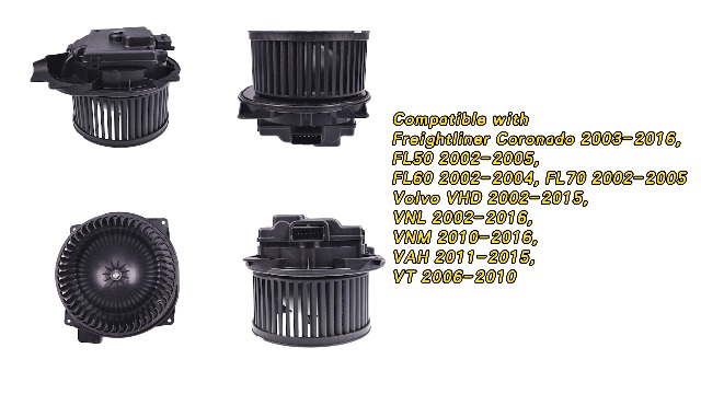 Image of Heater Blower Motor 85104207 Compatible with Freightliner Coronado FL50 FL60 FL70 M2 100 M2 106 2002-2003 Compatible with Volvo VHD VNL VNM 2002-2014 VT 06-10 w /Fan Cage Wheel