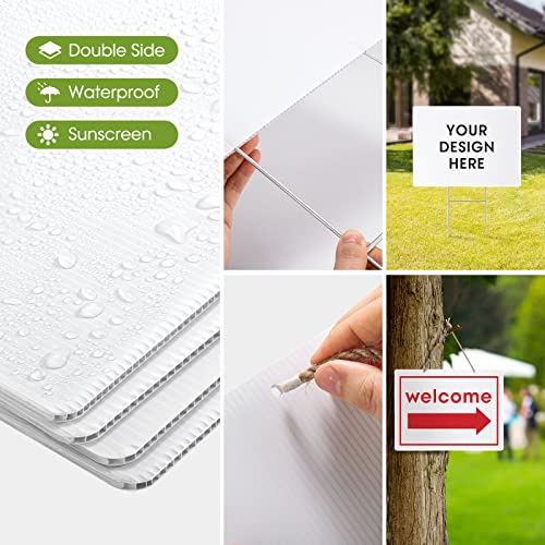 Blank Yard Signs With Stakes, 4 Pack 17 X 12.5 Inches Waterproof Corrugated Plastic Lawn Sign Double Sided For Garage Sale, Yard Sale Signs/Real Estate Signs, Garden Signs For Party Decorations With Jute Rope And Price Stickers #TOP3