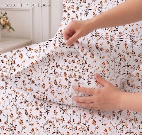 Image of IVAZA 240 TC Soft Ezyption Cotton Floral Print King Size Bedsheet - with 2 Pillow Covers, Hypoallergenic, Brethable, (Size- 90 x 90 Inch) Rust Orange