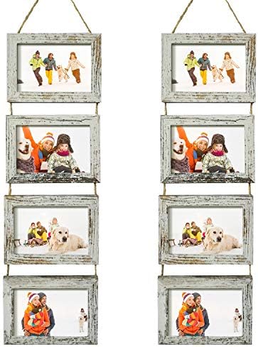 SESEAT 4x6 Wall Hanging Picture Frames Collage with 8 Opening Distressed White Frames,2 Packs