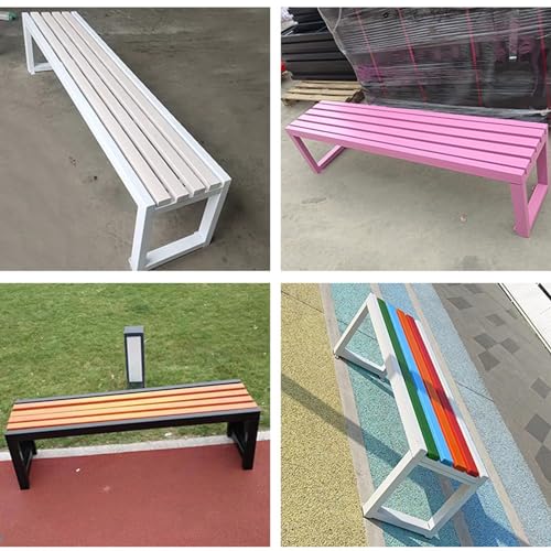 Banco de madera maciza para exterior con asiento de listones y acabado rectangular robusto 4