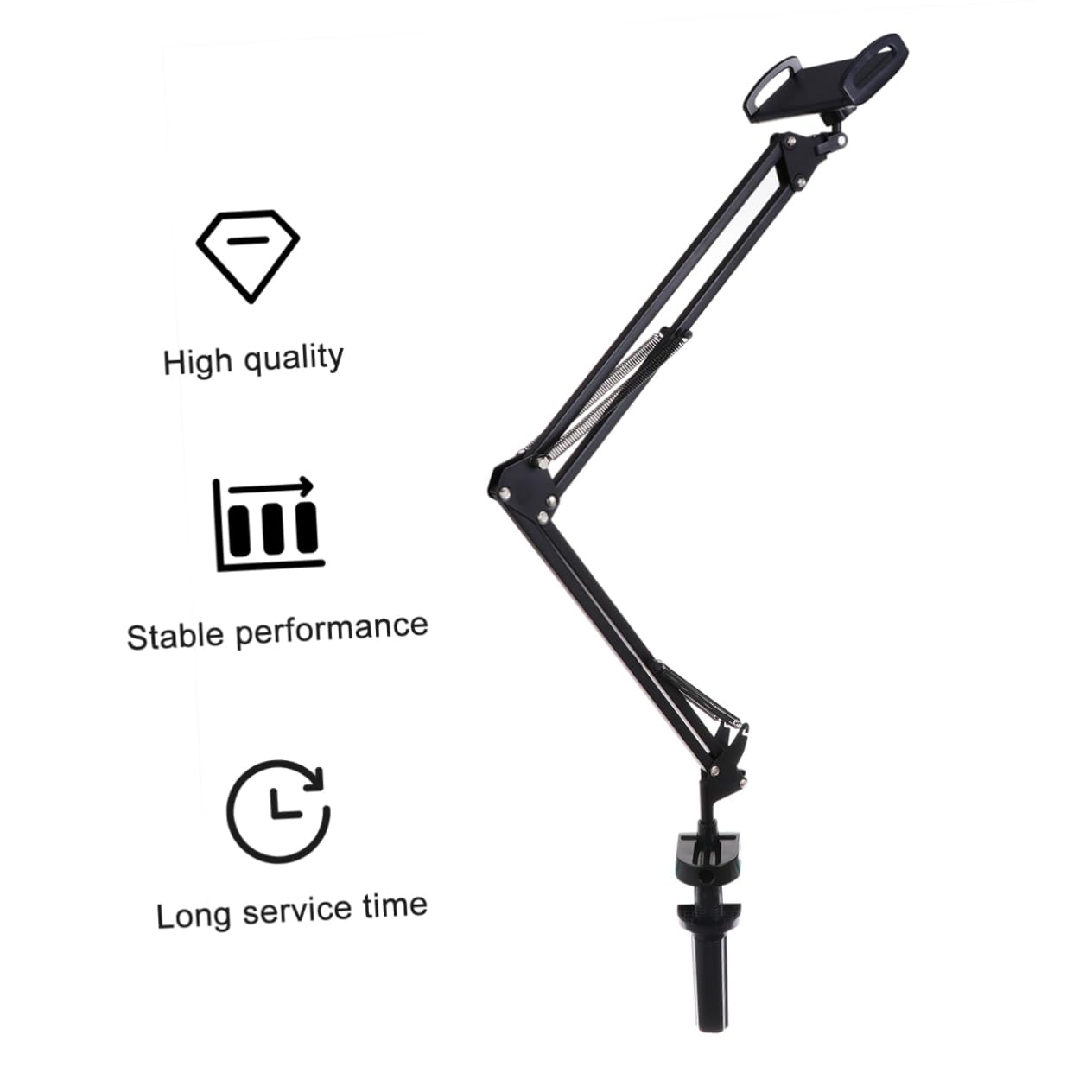 KOMBIUDA Supporto per Tablet e Telefono da Tavolo Braccio Articolato, Clip, Regolazione di Angolo e Misura, in Ferro e Plastica