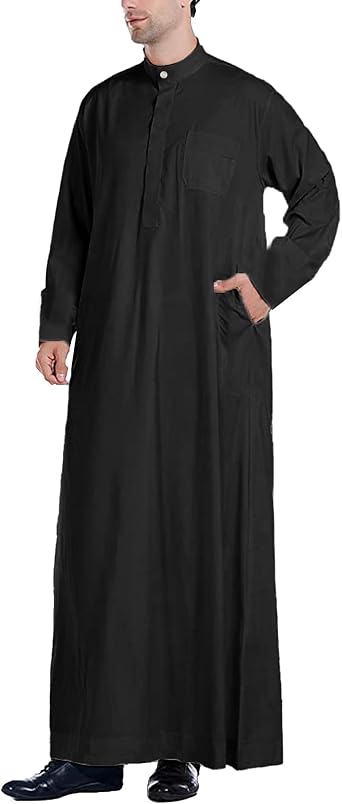YAOHUOLE Men Islamic Caftan Thobe Big and Tall Kaftan with Pocket Mens Arab Thobe Men Kaftan Thobe