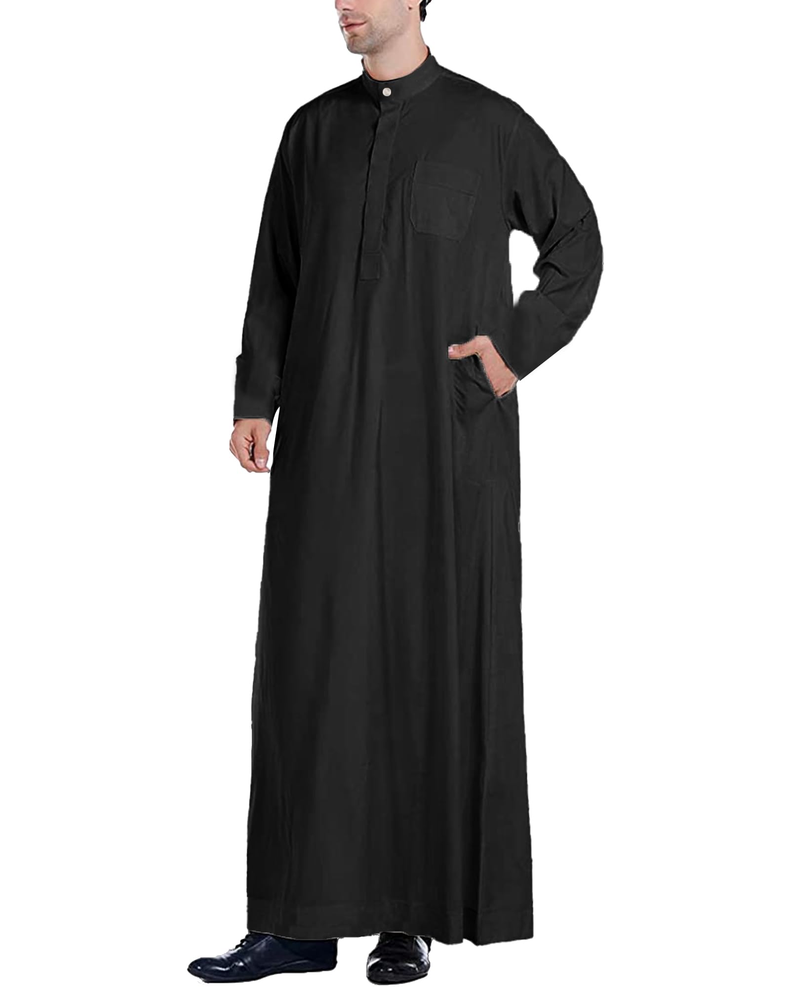 YAOHUOLEMen Islamic Caftan Thobe Big and Tall Kaftan with Pocket Mens Arab Thobe Men Kaftan Thobe