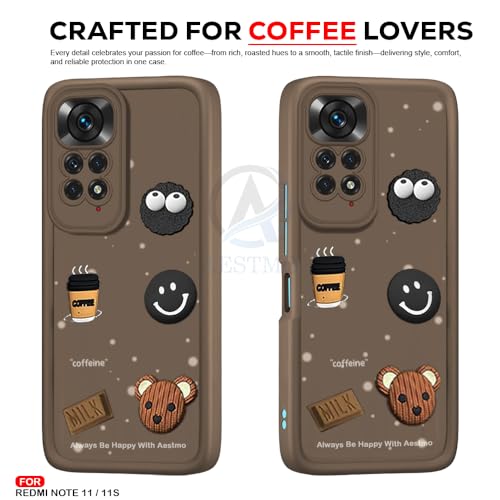 Image of AESTMO Back Case Cover for Redmi Note 11 / 11S Cover | Cute Fun Cartoon 3D Ball | Coffee Silicone Case | Full Body Protection | Camera Protection Back Cover for Redmi Note 11 / 11S (Brown)