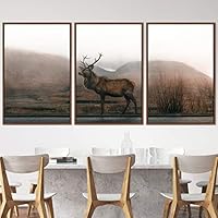 3 Piece Framed Canvas Wall Art Spiritual Being Animals Deer Expressive Impressionism Rustic - 16