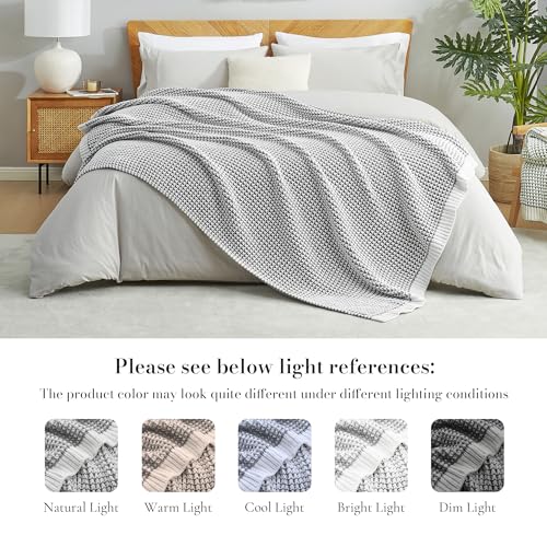 Amélie Home Waffle Chenille Throw Blanket for Couch, Pineapple Stitch Knit Soft Cozy Knit Blanket Decorative Throw for Sofa, Chair, 60"x80", Grey&Ivory