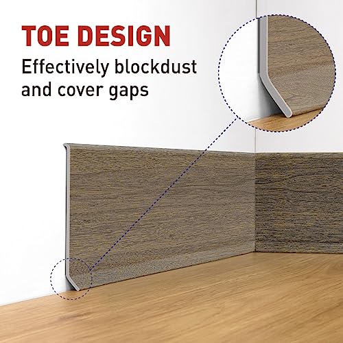 FOSLUOC Flexible Baseboard Molding Trim, 4-Inch x 20-Feet Self-Adhesive Vinyl Wall Base Cove Base, Peel and Stick Rubber Wall Base Baseboard Trim with 1 PC Utility Knife, Brown Wood Grain by FOSLUOC - Used condition - Image 3