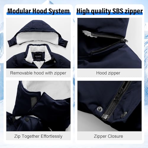 Image of Boys Winter Puffer Jacket Waterproof Hooded Parka Coat with Faux Fur Lining Warm Insulated Outdoor Jacket for Kids
