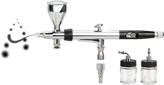 Anesty Rotary Airbrush, Dual-Acting Airbrush with Gravity/Bottom/Side Cup& Siphon Feed Jars, Smooth Rotating Air Brush for Painting Model Makeup Tattoo Nail Art Coloring Cake Decor A360K