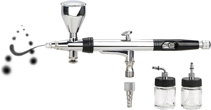Anesty Rotary Airbrush, Dual-Acting Airbrush with Gravity/Bottom/Side Cup& Siphon Feed Jars, Smooth Rotating Air Brush for Painting Model Makeup Tattoo Nail Art Coloring Cake Decor A360K