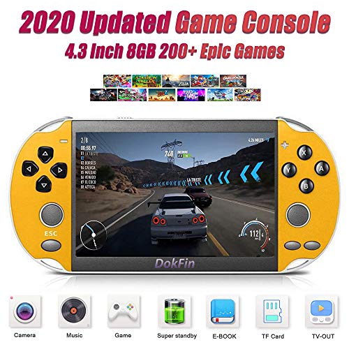 DokFin Consola de Juegos Portátil de Mano, Consolas de Videojuegos Retro con Pantalla LCD de 4.3/5.1 Pulgadas, 200+ Juegos Épicos, Salida de TV, 11 Simuladores Arcade, Regalo para Niños y Adultos