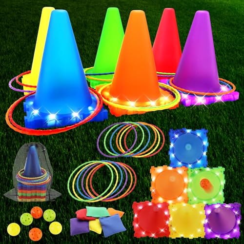 Miniatura 3 de Vatos Juegos Infantiles Juguetes Niños 3 4 5 6 Años- Light Up 3 En 1 Bola Y Anillo Y Bean Bag Toss Juegos De Jardín, Fiesta De Carnaval Al Aire Libre Gmaes Juguetes Para Niños Adultos
