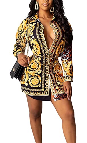 Image of Glozeplus Long Sleeve Button Down Collar Mini Shirt Dress for Women