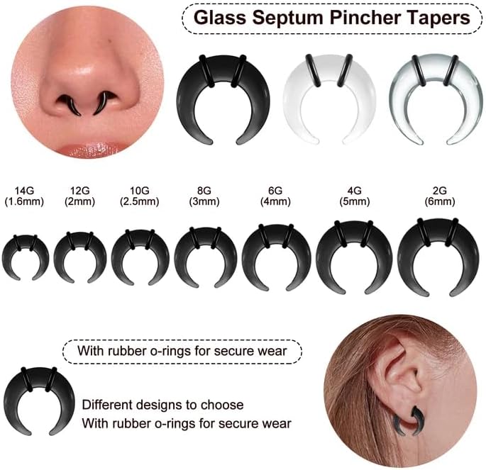 Stuppendux 2 PCS 14G-2G Glass Septum Stretching Buffalo Pincher Tapers Fresh Stretch Body Piercing Gauges Ear Hangers - Image 2
