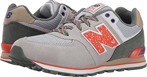 Image of New Balance Kid's 574 V1 Lace-Up Sneaker, Grey /Orange /Green, 6 W US Big Kid (8-12 Years)