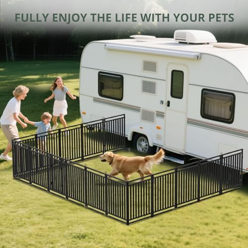 Image of Dog Fence Outdoor Indoor, 47 Inches Height 08 Panels(1gate & 7panels) Dog Playpen for Large /Medium /Small Dogs Metal Dog Pen for Yard Camping and RV [Black-Silver]